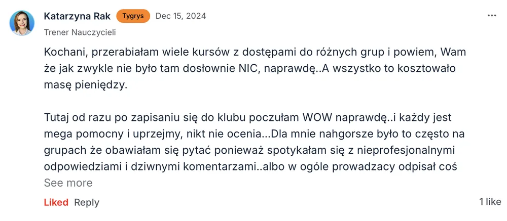 Opinia członka MOCNO Clubu
