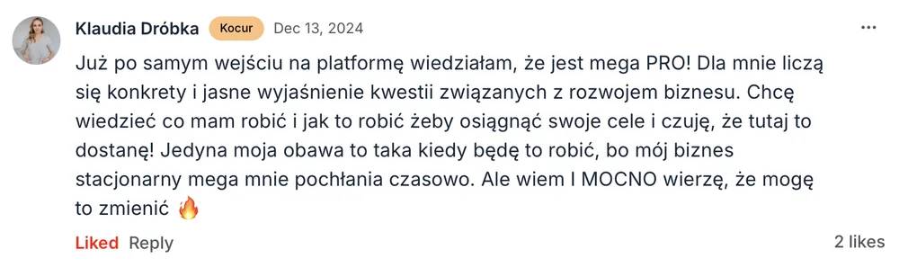 Opinia członka MOCNO Clubu
