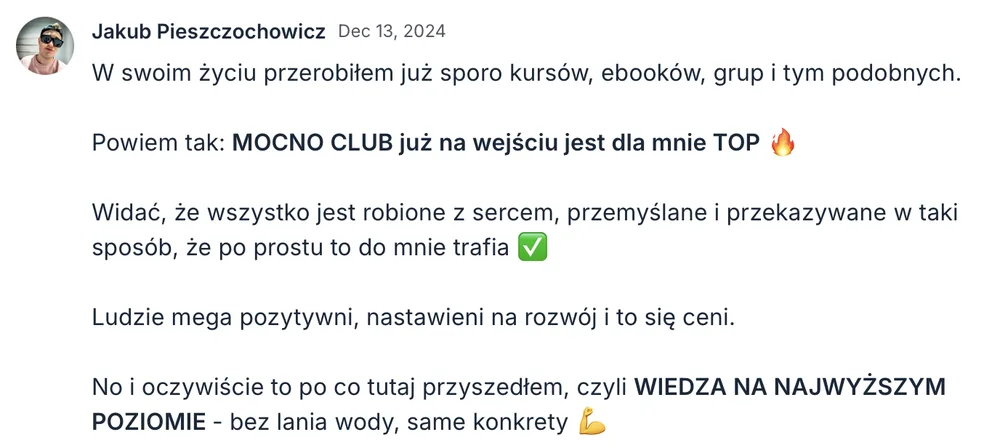 Opinia członka MOCNO Clubu