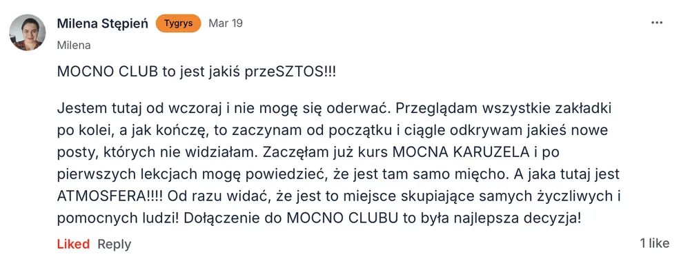 Opinia członka MOCNO Clubu