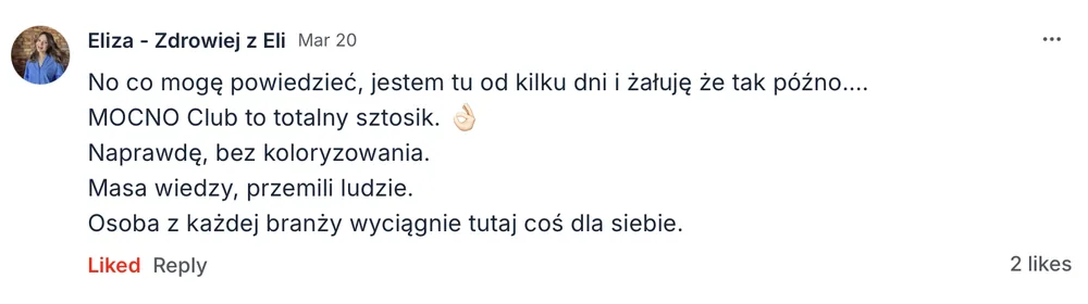 Opinia członka MOCNO Clubu