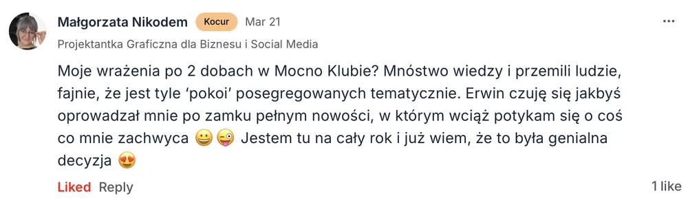 Opinia członka MOCNO Clubu