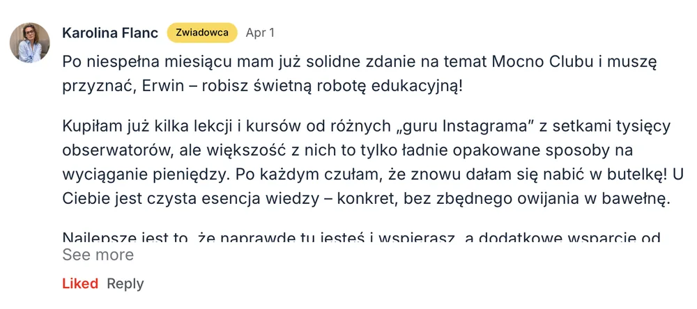 Opinia członka MOCNO Clubu